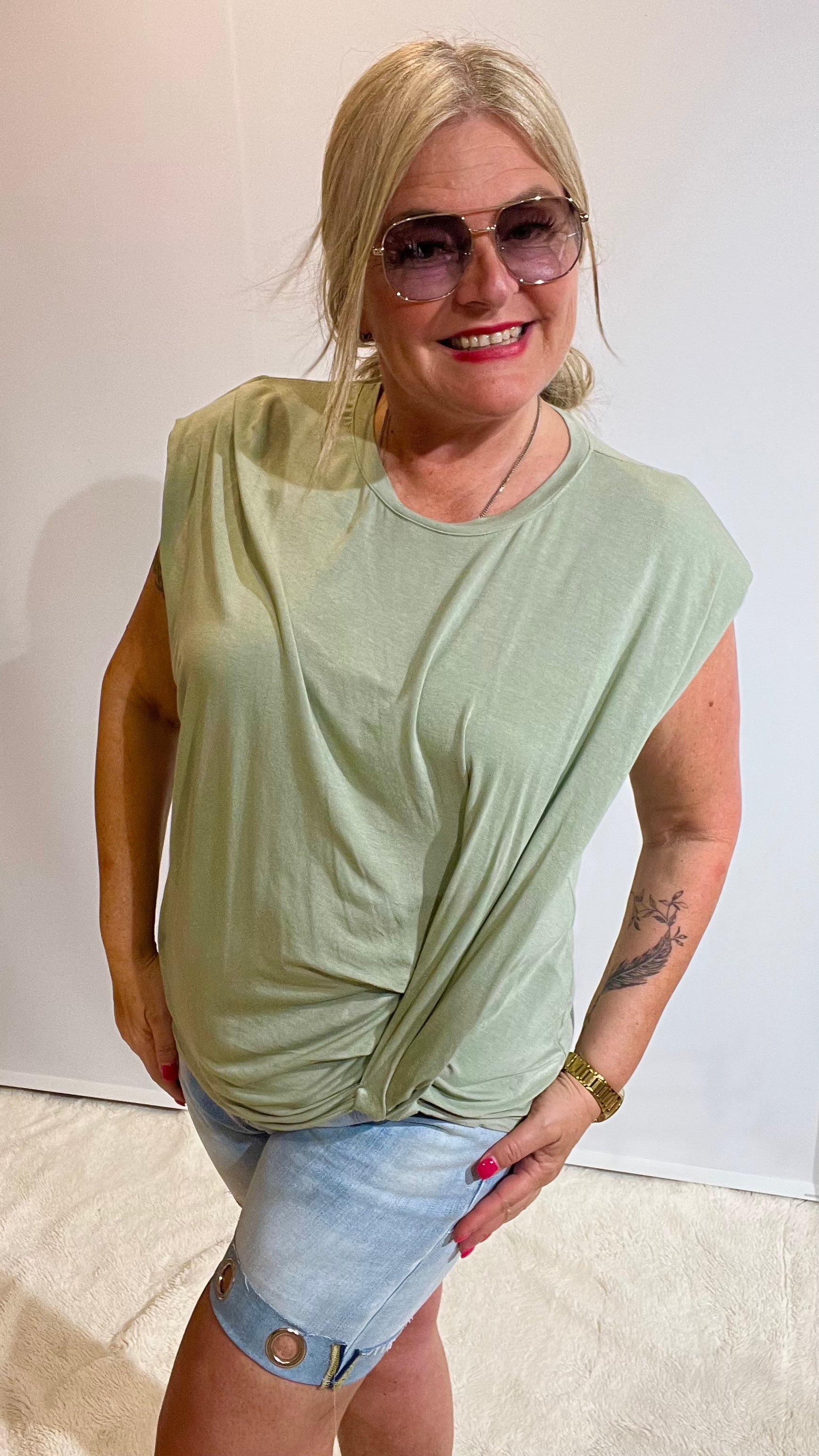 Shirt mit " Raffdetail " Khaki