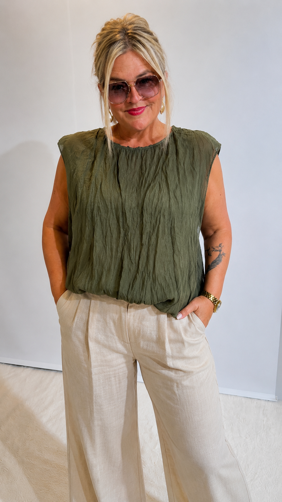 Crinkle Blusentop Khaki