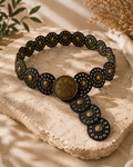 Breiter Boho - Gürtel mit Nieten & Ornament Schnalle schwarz