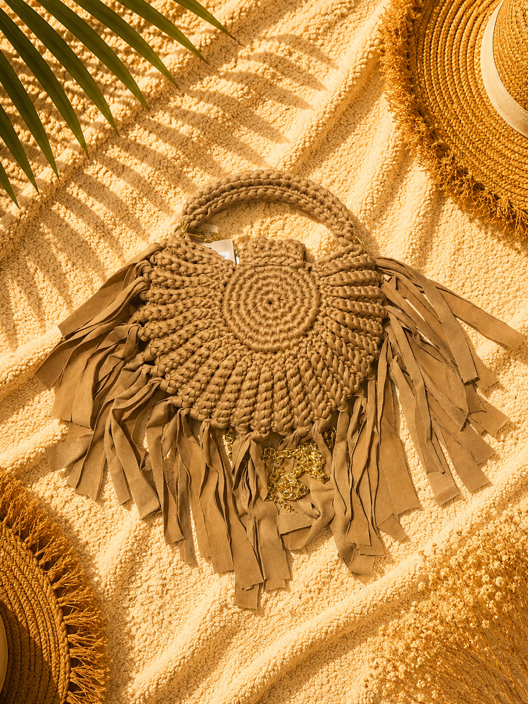 Tasche " Boho " mit Fransen Karamell- Braun