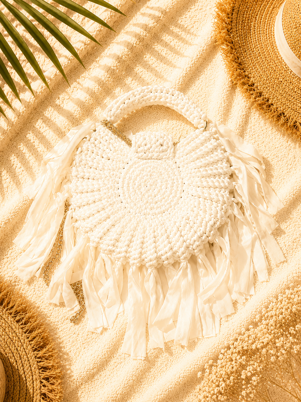 Tasche " Boho " mit Fransen Ecru