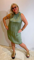 Satin - Kleid Khaki