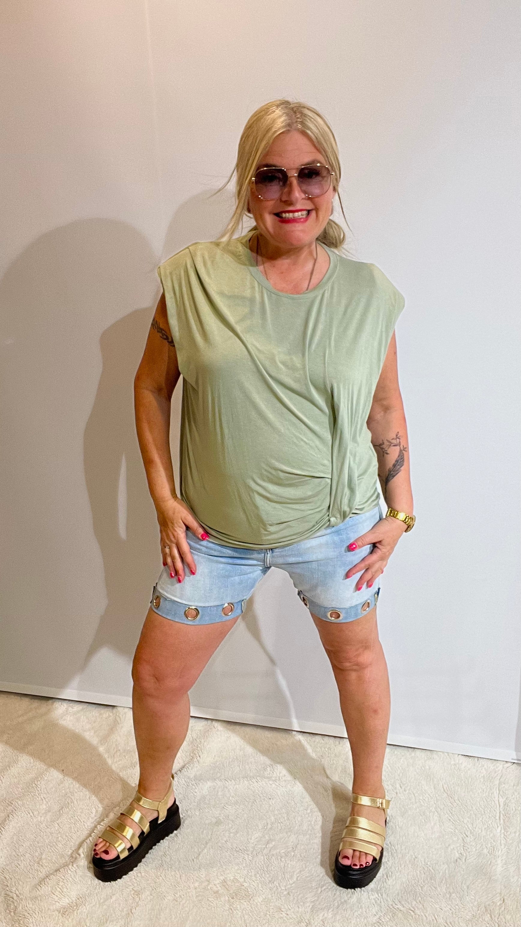 Shirt mit " Raffdetail " Khaki