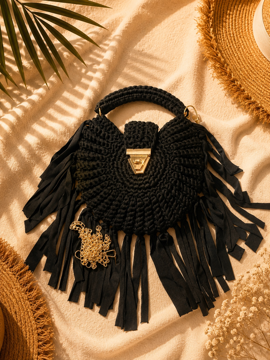 Tasche Boho mit Fransen " Schwarz "