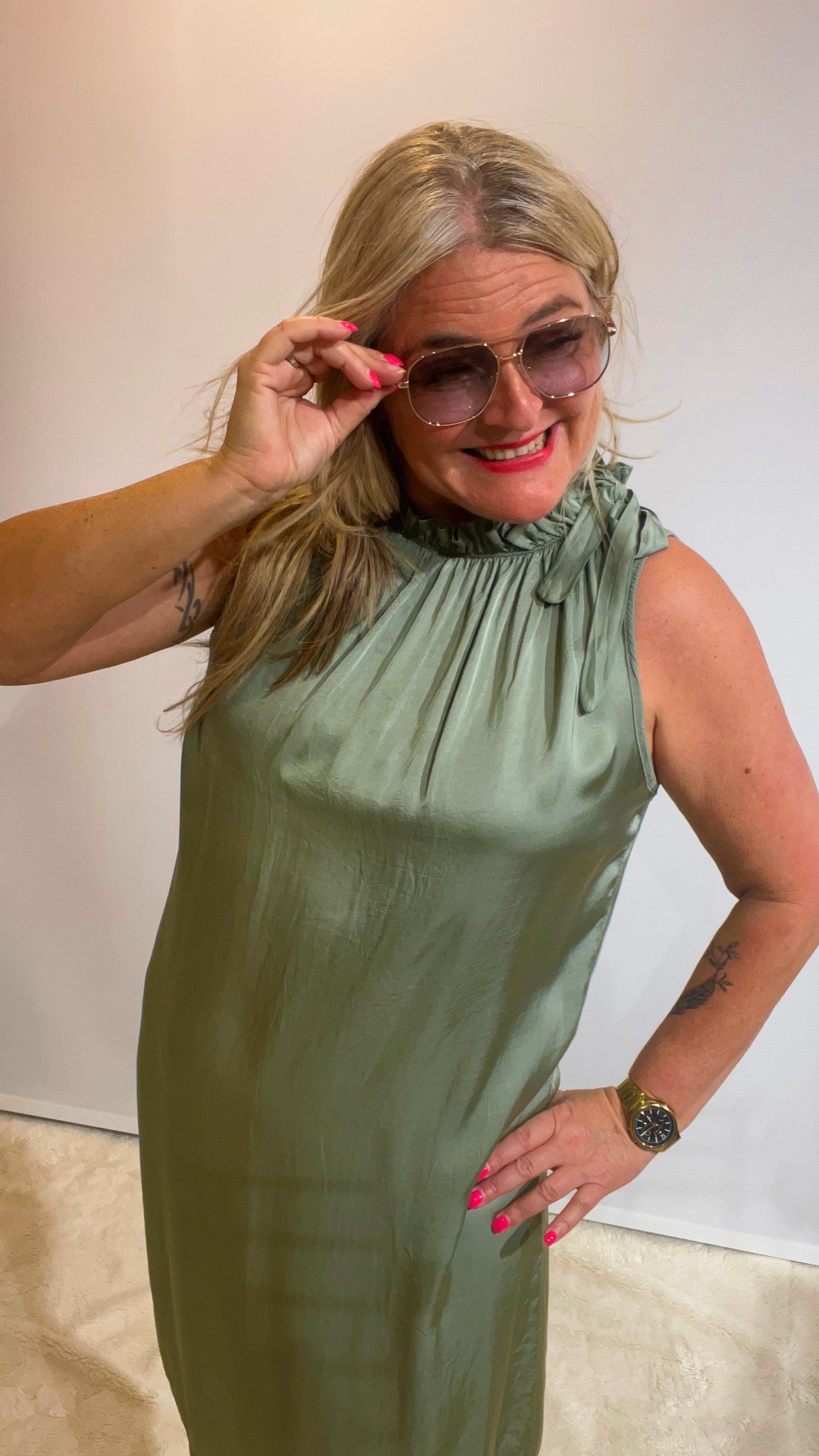 Satin - Kleid Khaki
