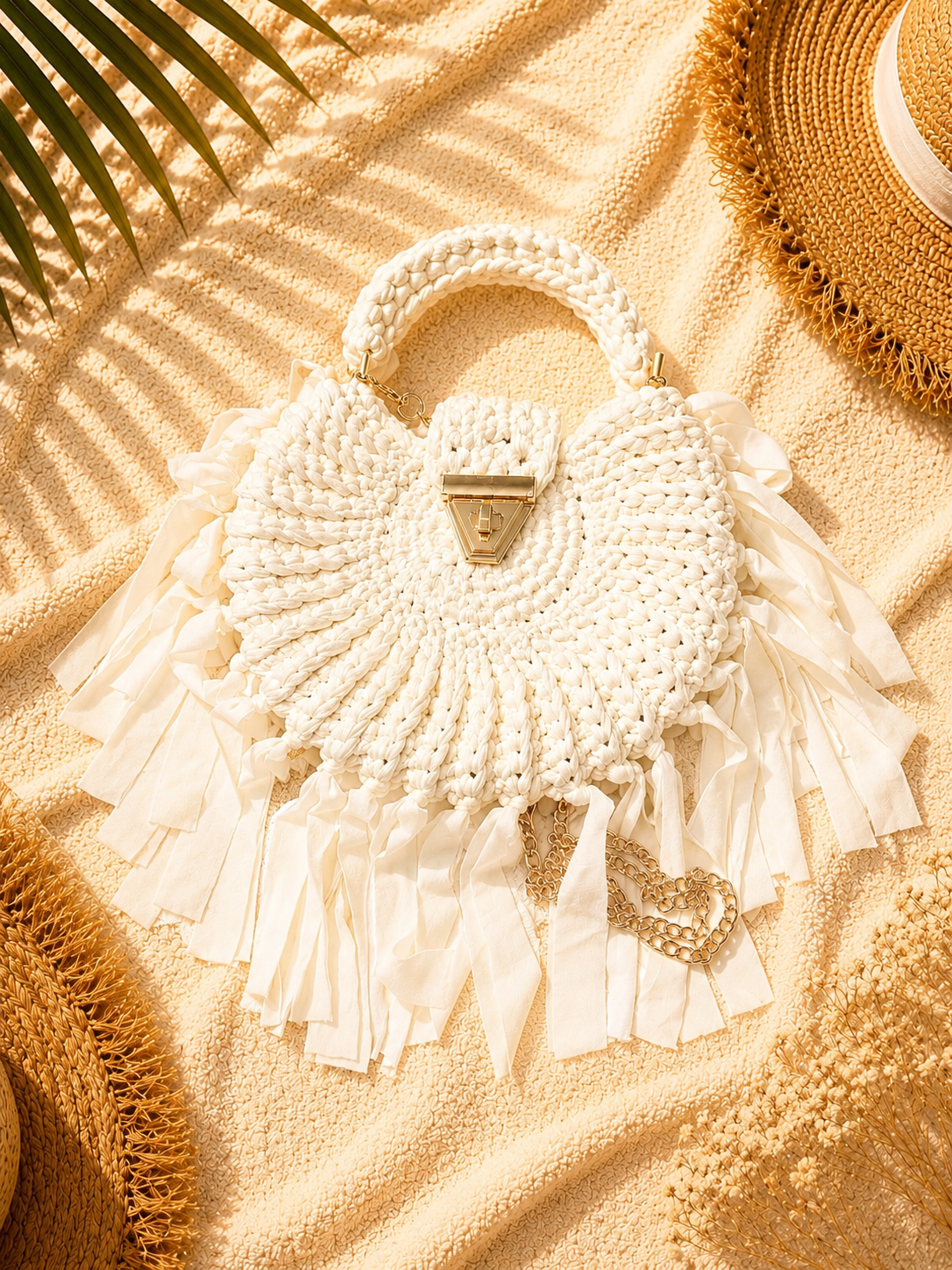 Tasche " Boho " mit Fransen Ecru