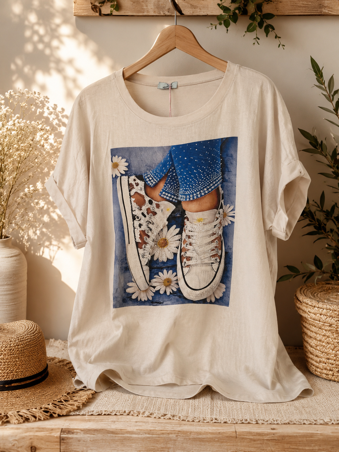 Shirt " Glitzer & Sneaker Vibes " beige